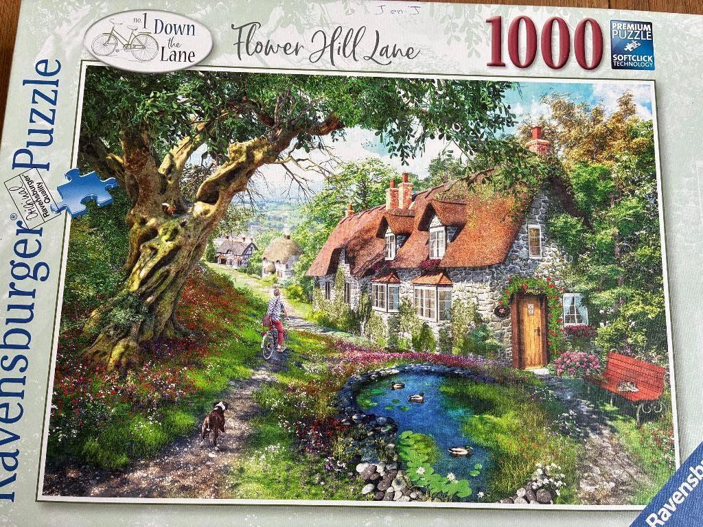 Puzzle 1000 pièces : Flower Hill Lane - Ravensbuger, Enlèvement ou Envoi, 500 à 1500 pièces, Utilisé, Puzzle