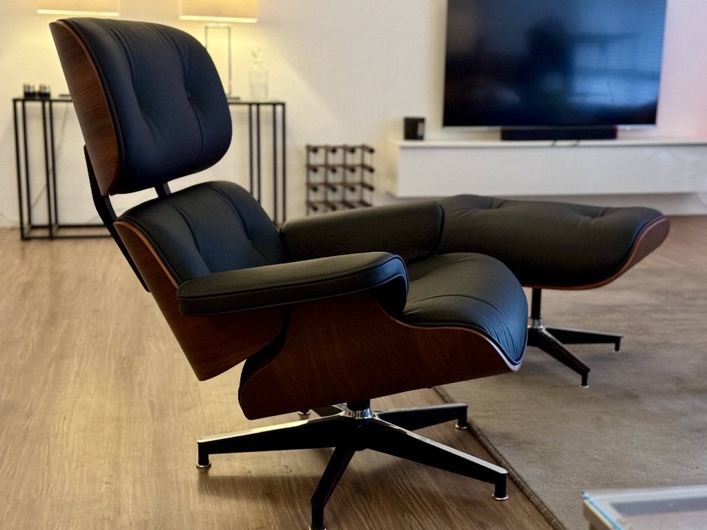 Replica Eames Lounge Chair XL Walnoot/Palissander + Ottoman, Huis en Inrichting, Fauteuils, Verzenden, Minder dan 75 cm, Modern, Eames, Vitra