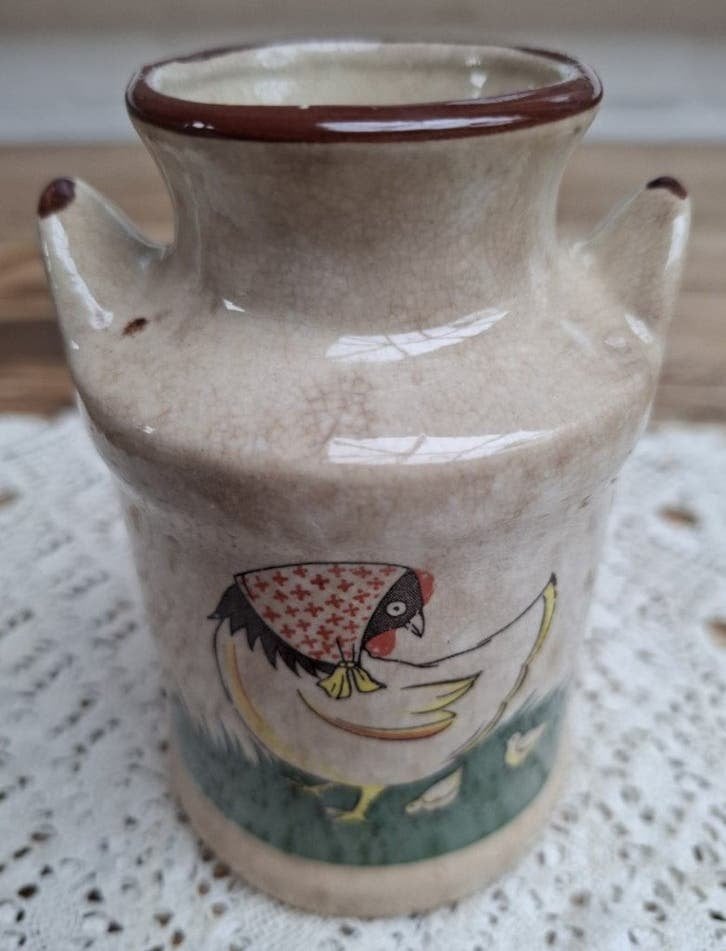 Beboterd vintage melk potje met kip en kuikentjes, PASEN, Ophalen of Verzenden