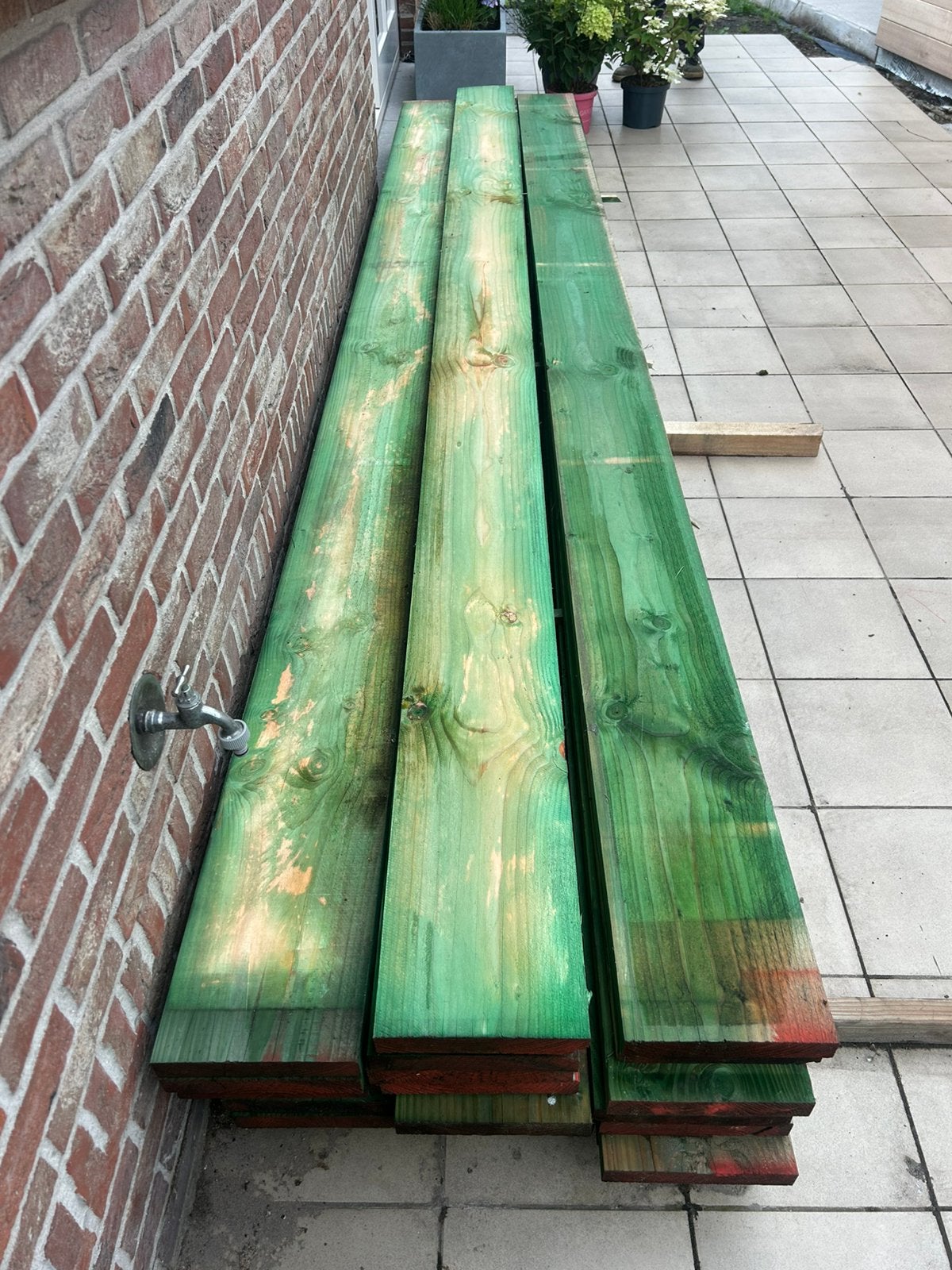 Douglass 34x220mm geimpregneerde balken., Tuin en Terras, Palen, Balken en Planken, Ophalen, Zo goed als nieuw, Balken