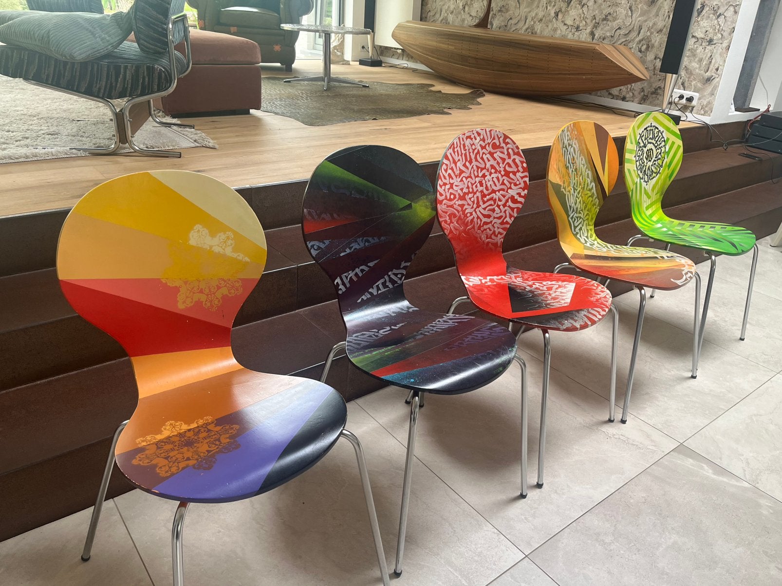 Lot 5 chaises pièces uniques, Ophalen, Zo goed als nieuw