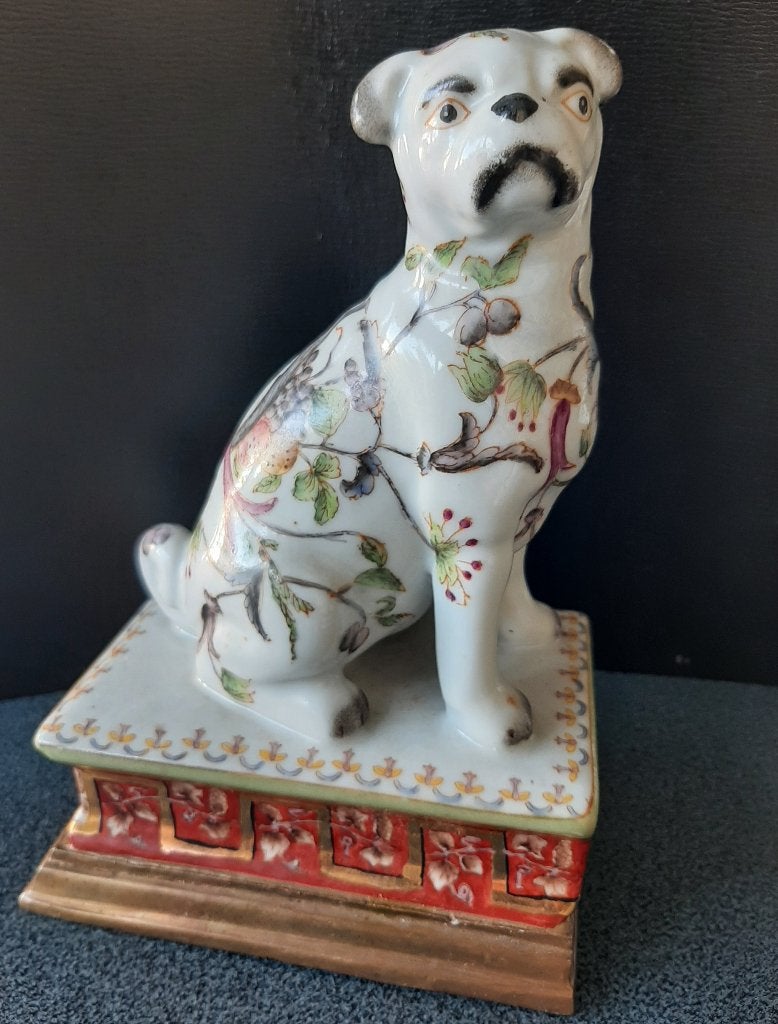 Oude gesigneerd 1895 Wong Lee, porseleinen chinese hond, Steen/keramiek, 20 cm, Gesigneerd, Ophalen of Verzenden