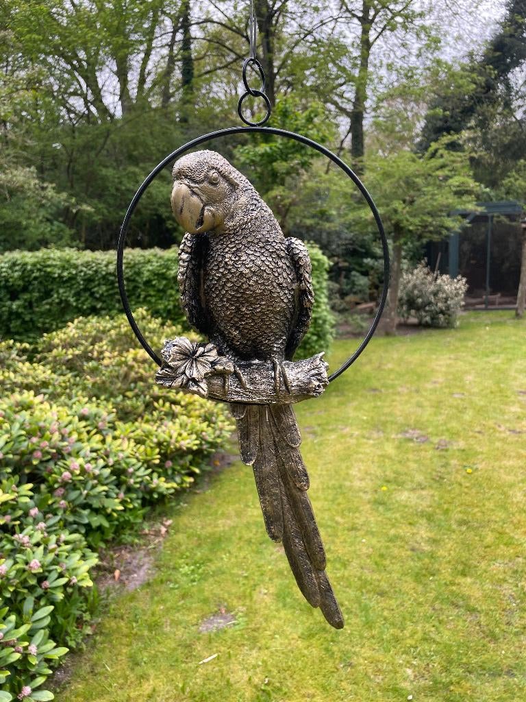 Beeld papegaai Antiek Goud  tuin, vijver, balkon 50cm, Ophalen of Verzenden, Nieuw, Kunststof, Dierenbeeld