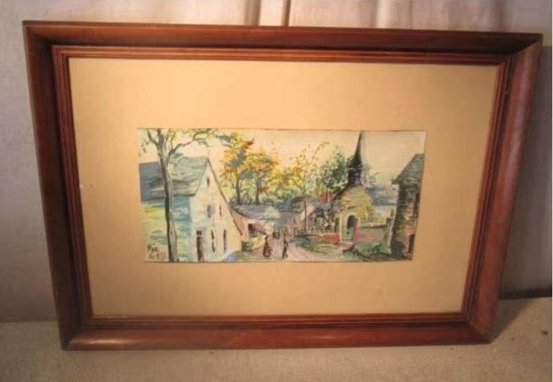 Belle aquarelle « Les gens du village » - Maie Hiseite, Enlèvement ou Envoi