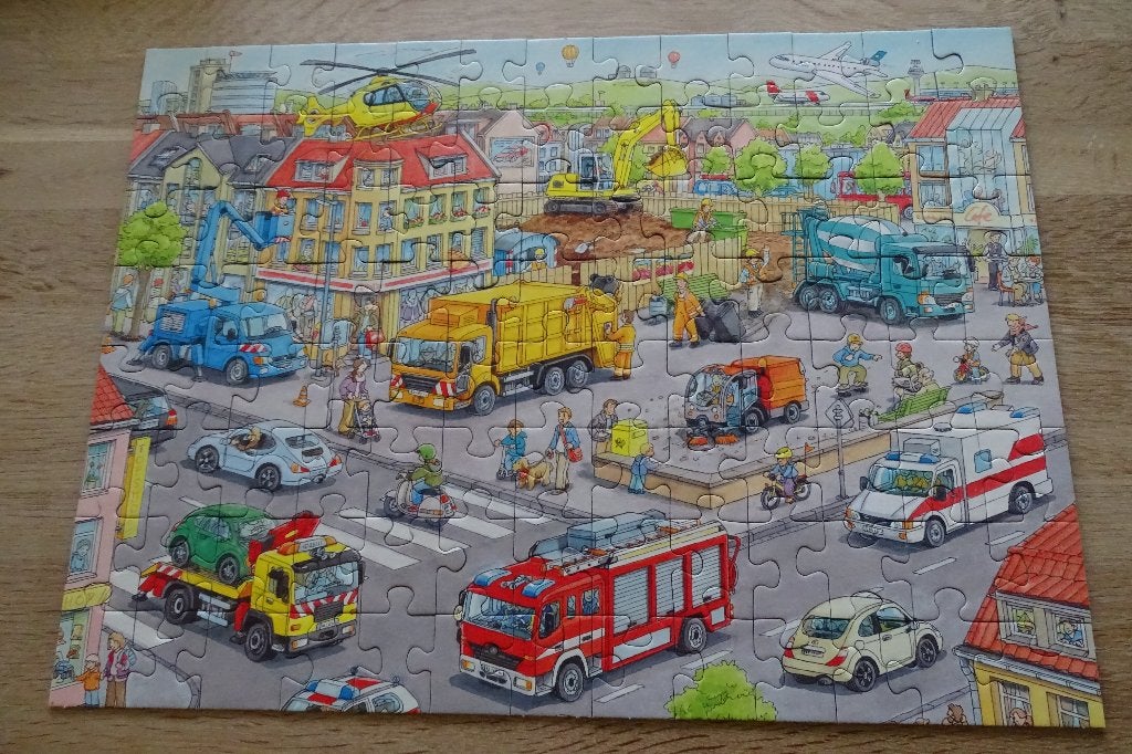 Puzzel voertuigen 100 stuks 6+, Ophalen of Verzenden, Meer dan 50 stukjes, Gebruikt