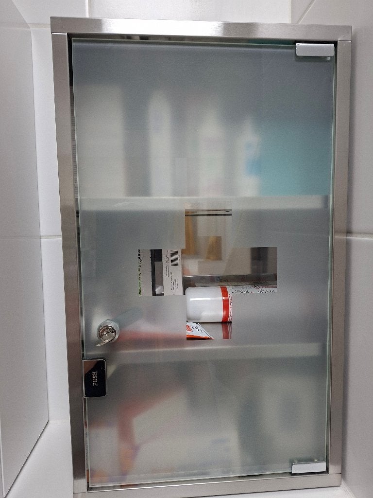 2 Armoires à pharmacie inox et portes en verre + clefs, Maison & Meubles, Neuf, Moins de 25 cm, Moins de 100 cm, Enlèvement