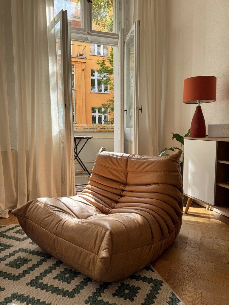 Ligne Roset – Fauteuil/Chaise Togo 1 place Cuir Camel Marron, 100 à 125 cm, Comme neuf, Cuir, 75 à 100 cm