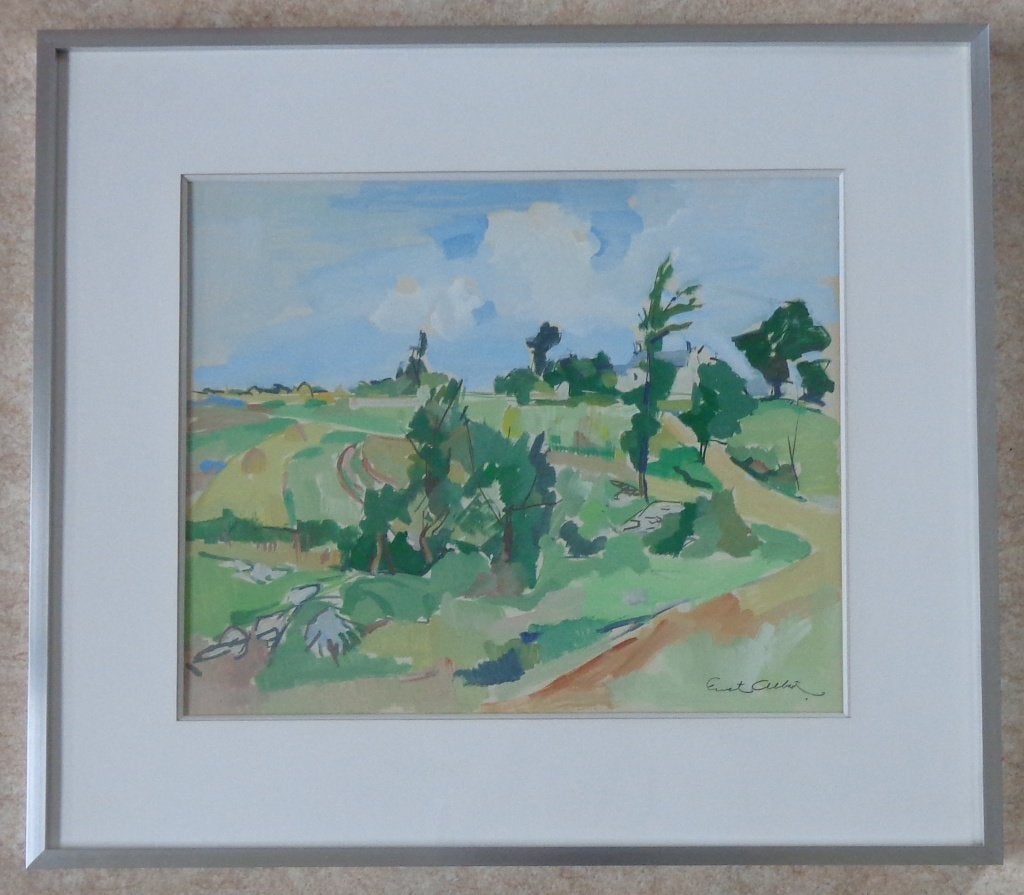 ERNEST ALBERT / BRETAGNE / ORIGINEEL WERK / 57x65cm / KADER, Gesigneerd, Expressionistisch, Ophalen of Verzenden, Landschap