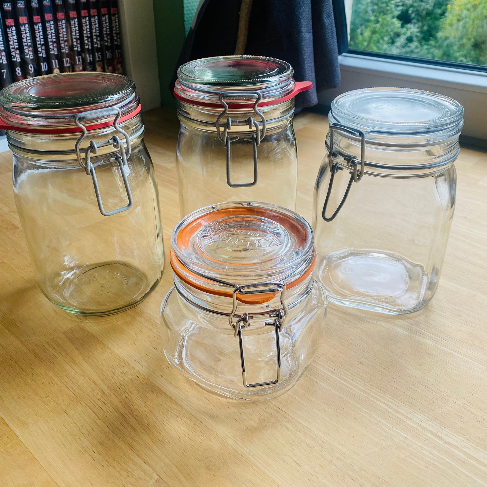Lot de 4 bocaux en verre, Maison & Meubles, Enlèvement, Comme neuf, Moins de 50 cm