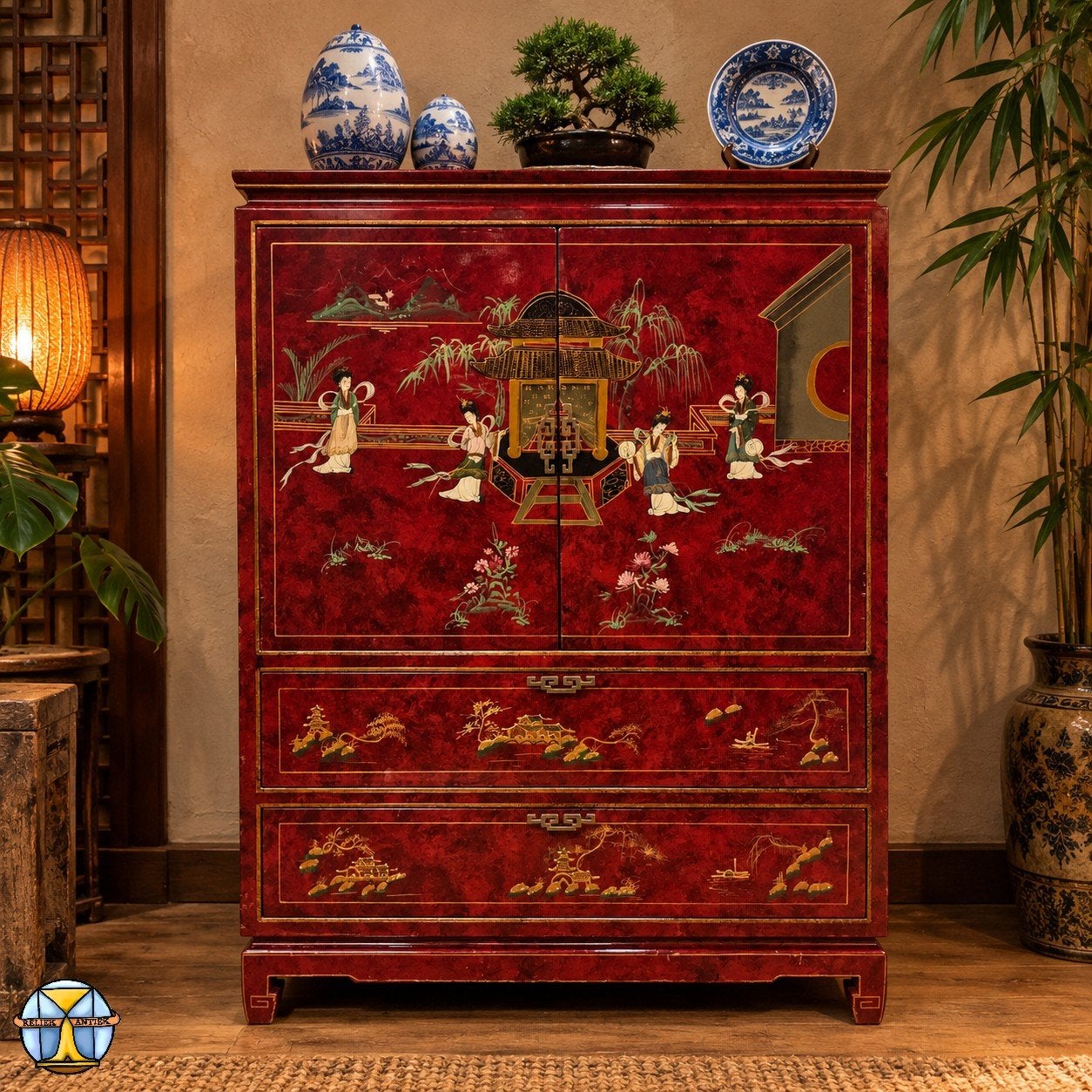 Armoire chinoise vintage rouge et doré/armoire de mariée asi, Enlèvement ou Envoi