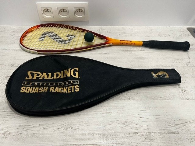 Vintage Spalding Squashracket met originele hoes en bal, Ophalen of Verzenden, Gebruikt, Racket, Met hoes