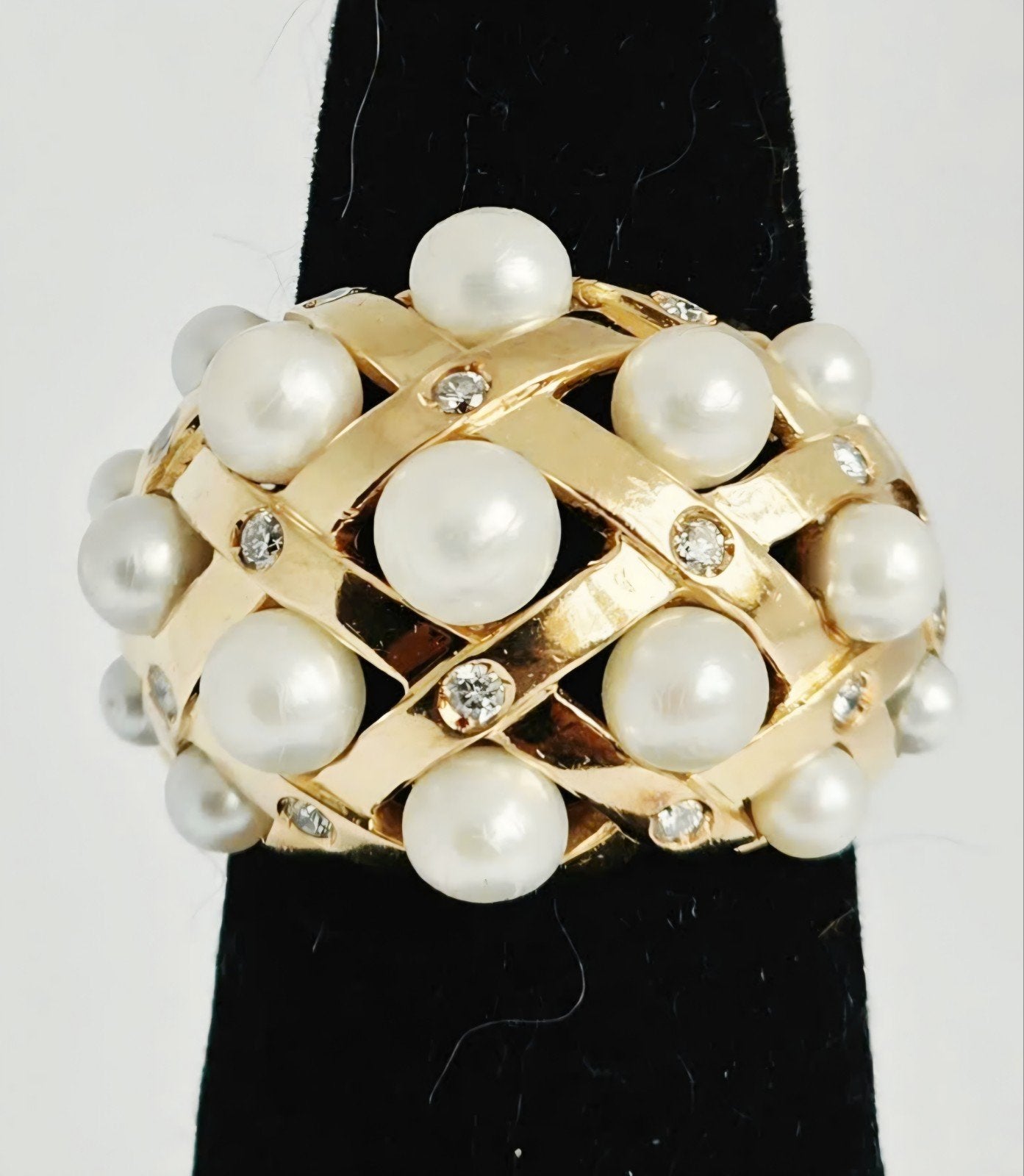 Exclusieve massieve gouden ring met parels en diamanten, Ophalen of Verzenden, Goud, Goud