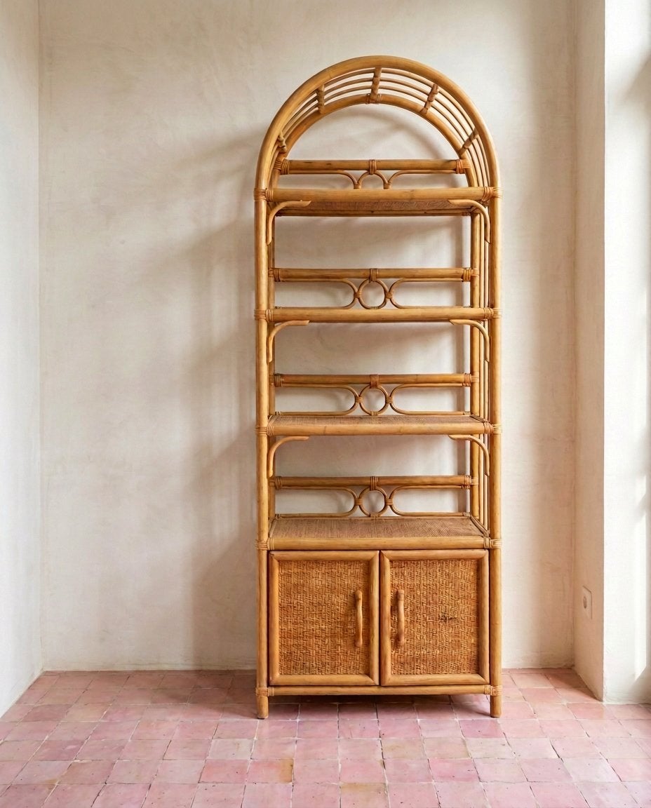 Grande étagère en rotin vintage, Maison & Meubles, Enlèvement, Comme neuf