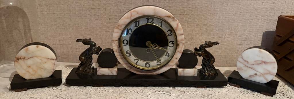 Antieke 3-delige Art Deco klokset decoratief, Antiek en Kunst, Ophalen