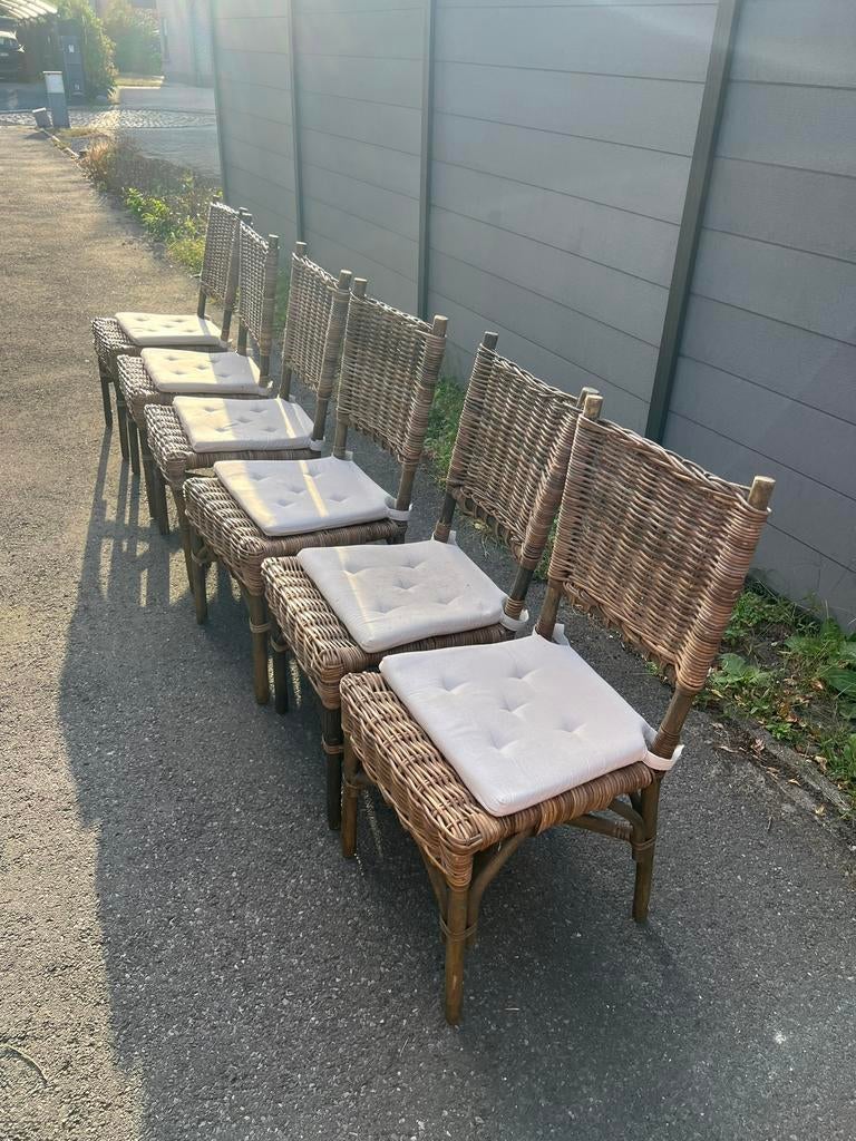6 rotan stoelen te koop, Ophalen, Gebruikt, Rotan
