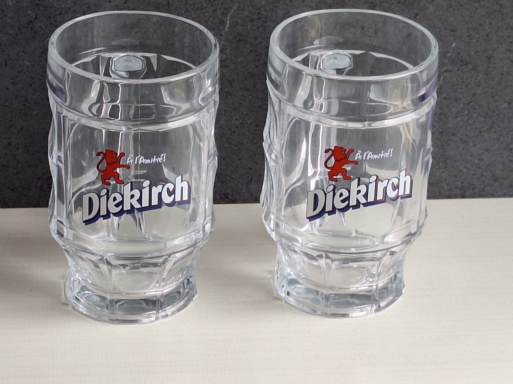 2 grandes nouvelles chopes en verre Diekirch 0.5, Collections, Enlèvement ou Envoi, Neuf, Chope(s), Autres marques