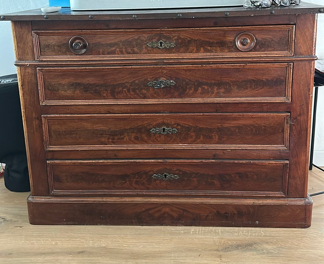 Antieke houten commode met 4 laden – karaktervol meubel, Antiek en Kunst, Ophalen