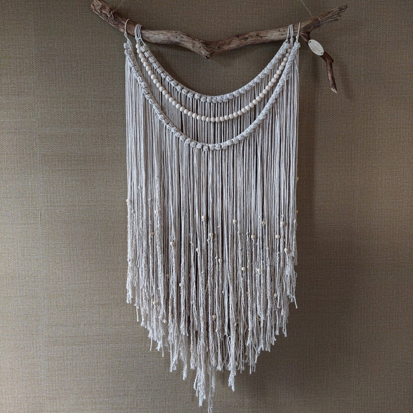 macramé "Zwerversgeluk", Beige, Eigen ontwerp, Boho, Wandkleed
