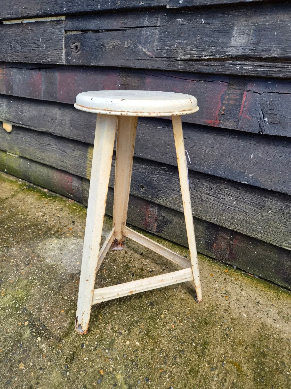 Vintage Industriële Metalen Kruk / Werkkruk – Wit Gelakt, Ophalen, ., ., .