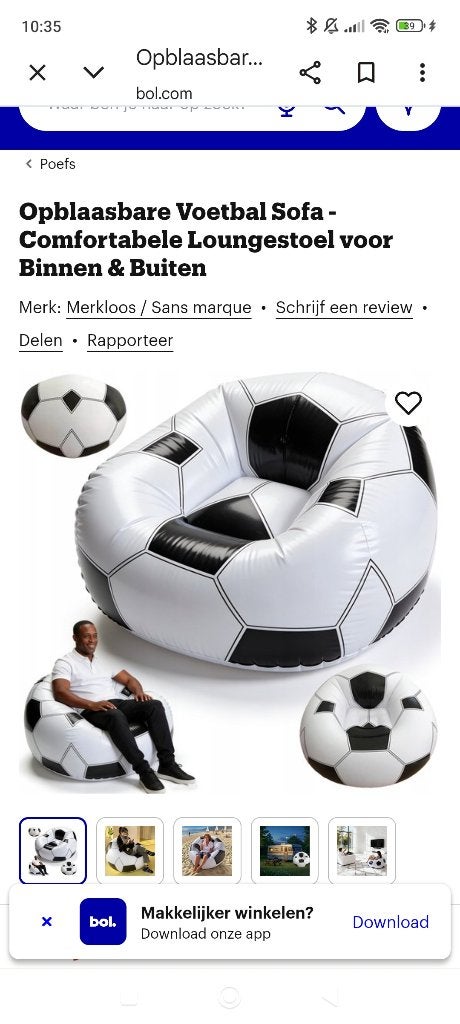 Opblaasbare voetbal zetel, Ophalen, Zo goed als nieuw, Overige typen