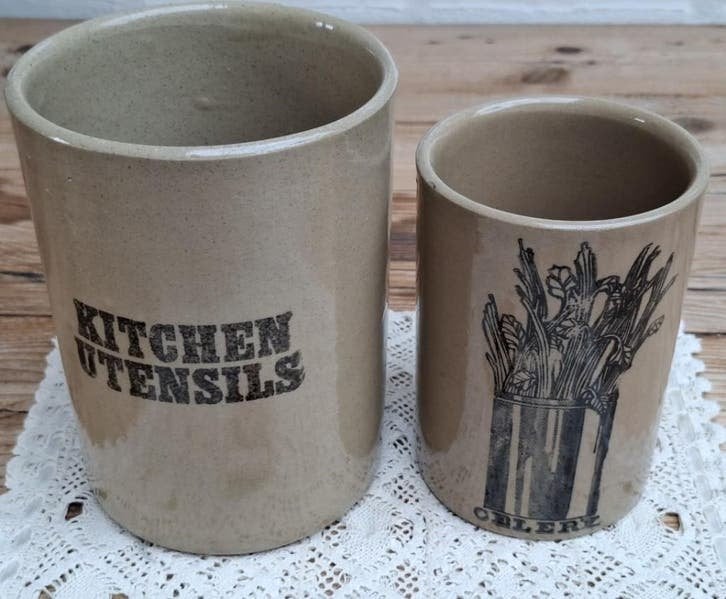 2 Vintage Pearsons stoneware potten, lepelpot, seldery pot, Enlèvement ou Envoi