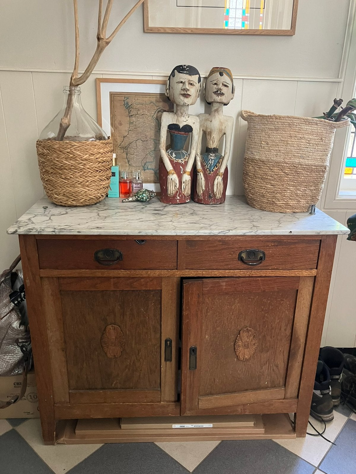 Oud antiek commode kastje met marmerblad, Huis en Inrichting, Ophalen, Gebruikt, 100 tot 150 cm, Met lade(s)