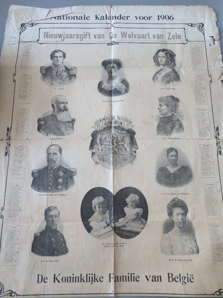 1906 poster nieuwjaarsgift vd welvaart stad Zele Koningshuis, Verzamelen, Koningshuis en Royalty, Ophalen of Verzenden, Zo goed als nieuw