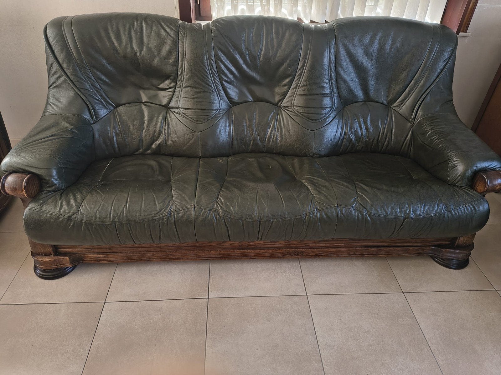 Kwaliteitsvolle rundslederen salon, Huis en Inrichting, Ophalen, Gebruikt, Leer