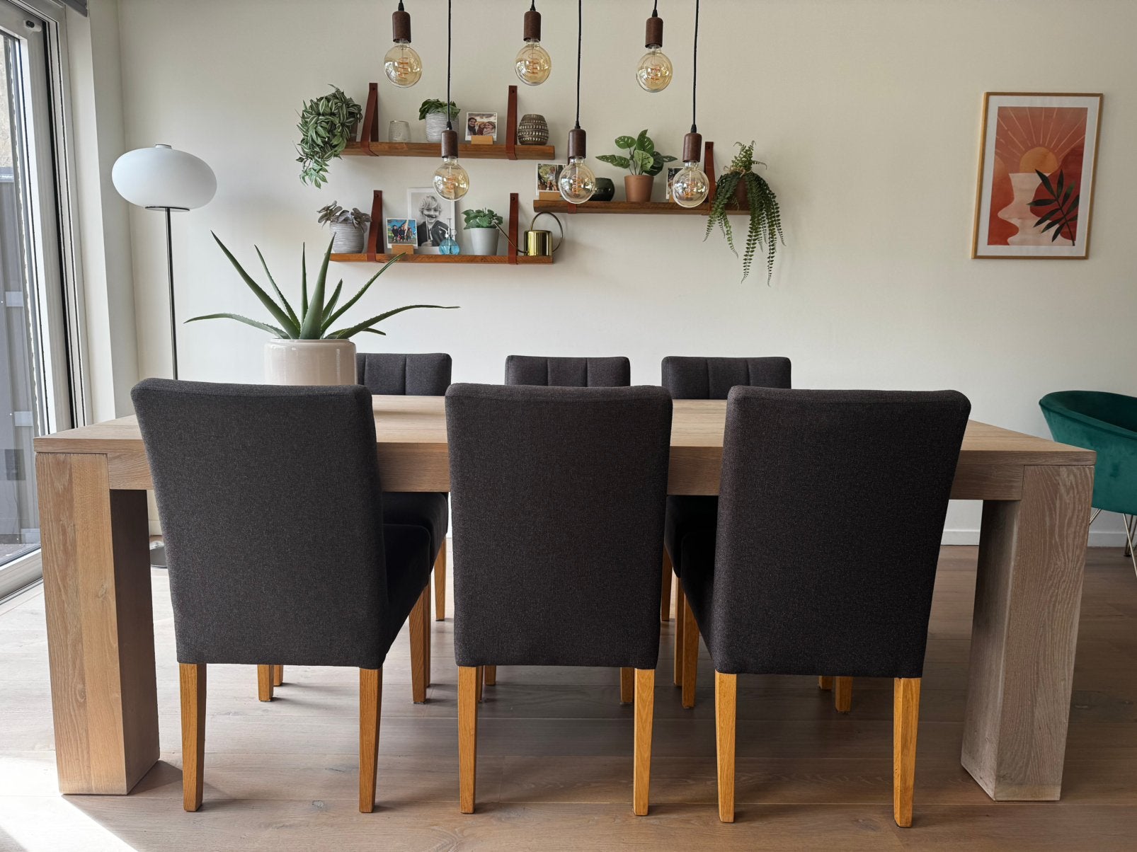 Eikenhouten tafel (220x100) met gratis stoelen, Ophalen, Gebruikt