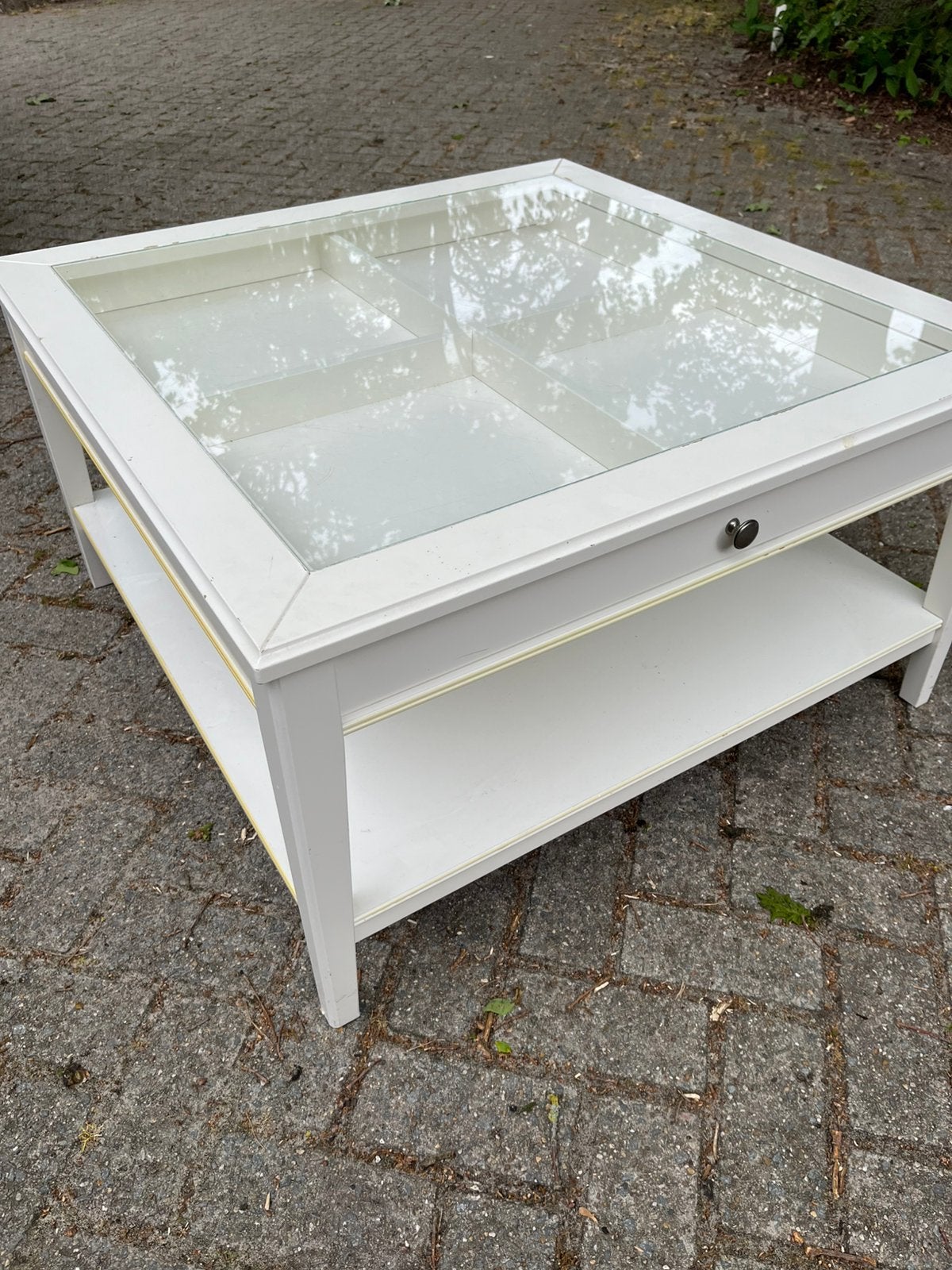 Salontafel vierkant met glas - 93x93 cm -h50 cm -, Huis en Inrichting, Tafels | Salontafels, Ophalen, Gebruikt, Vierkant, Glas