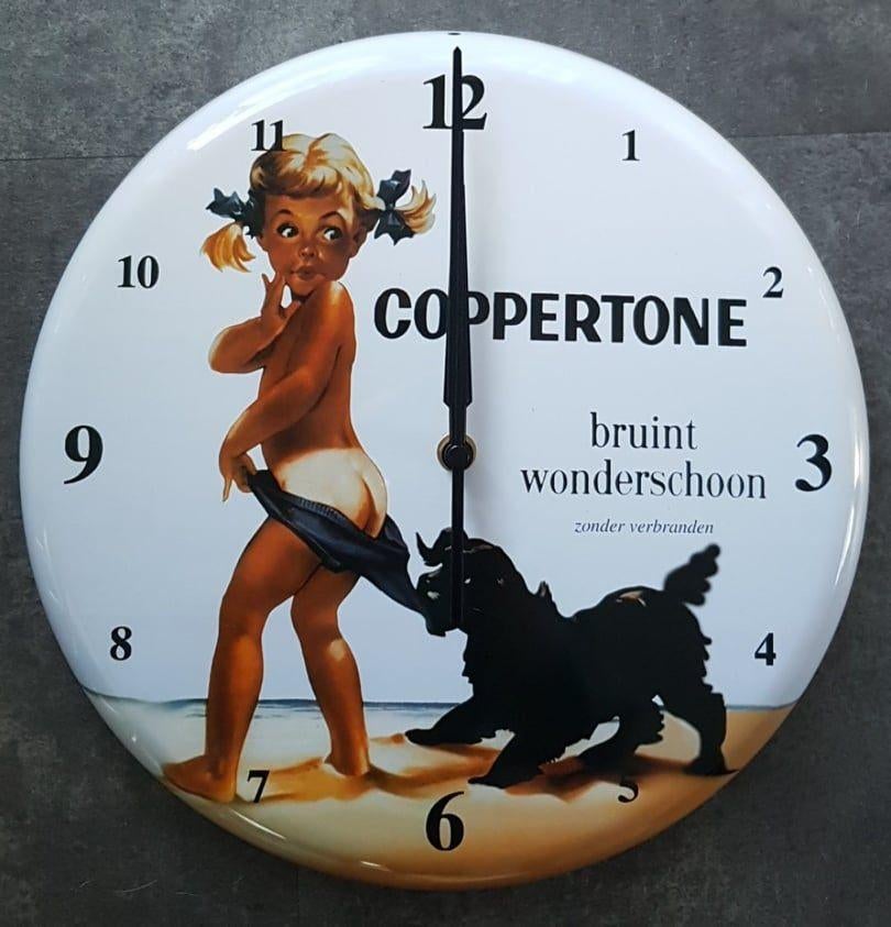 Coppertone nostalgische zeep reclame wand klok SALE SALE, Ophalen of Verzenden