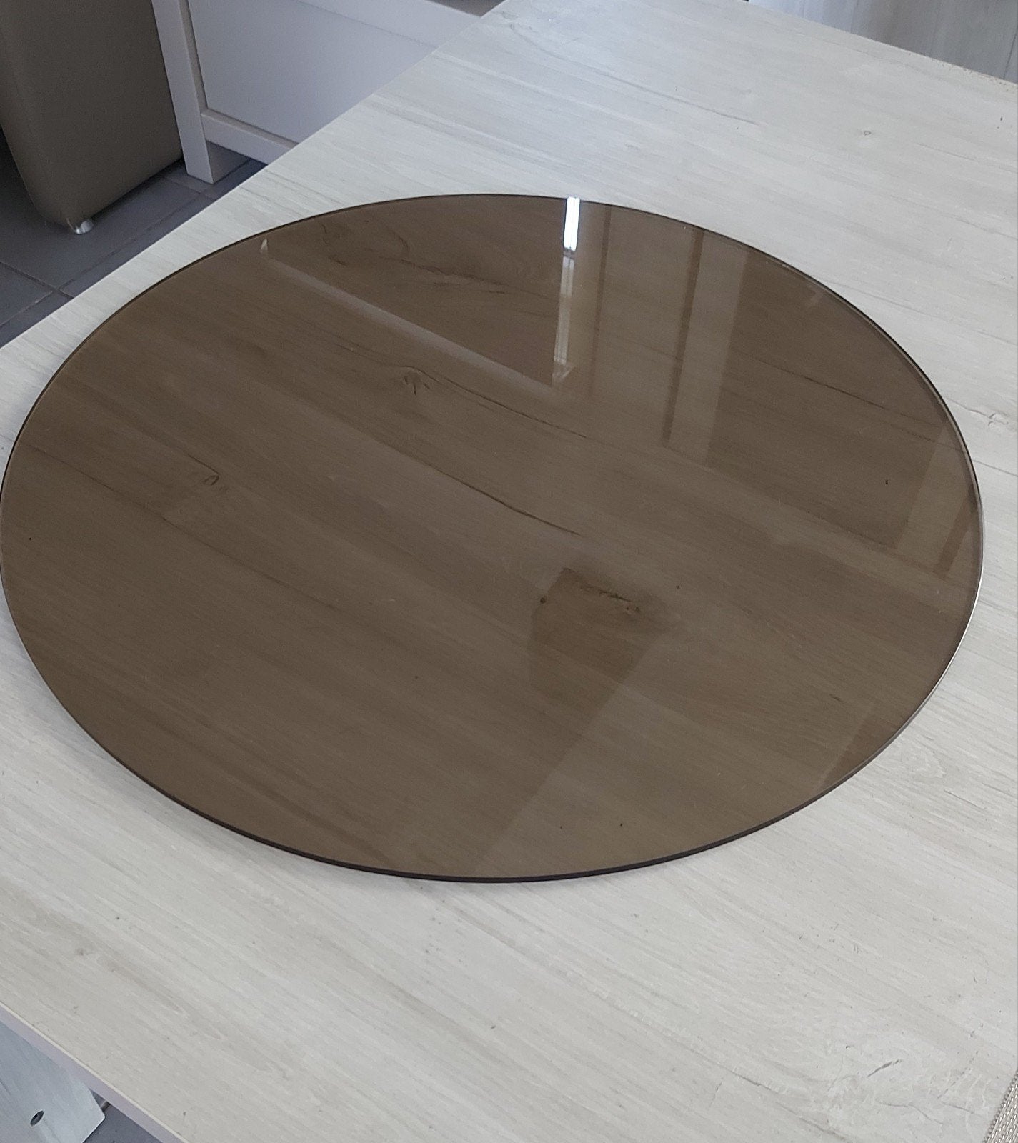 Plateau en verre fumé pour table 50 cm diamètre en TBE, Enlèvement