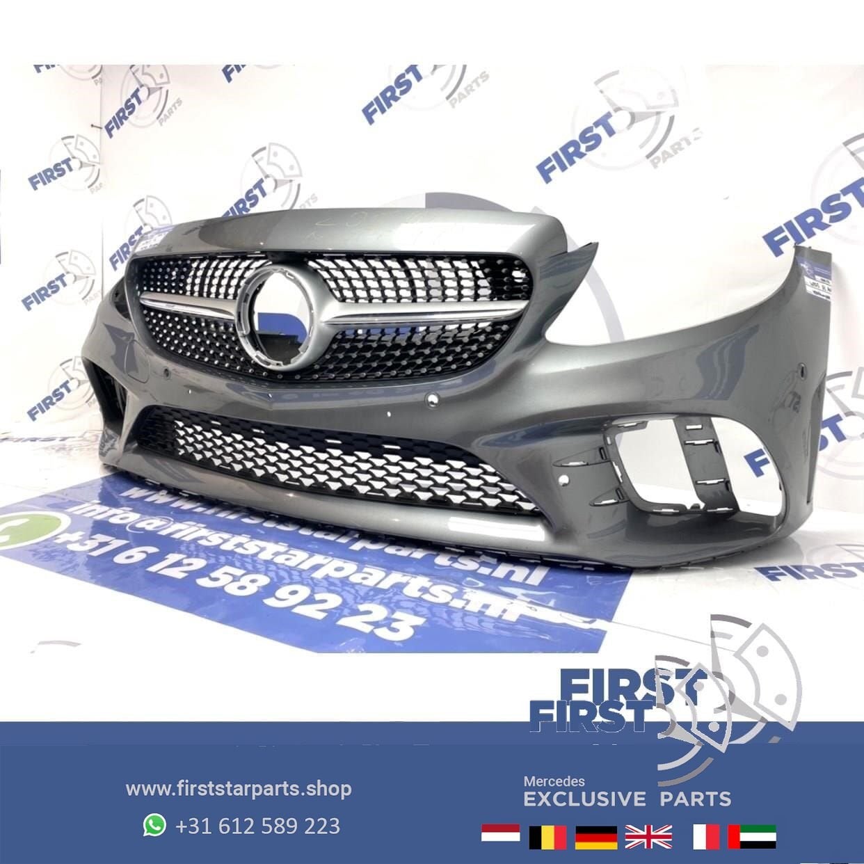 W205 Facelift AMG Voorbumper + diamond gril 2019 Mercedes C, Gebruikt, -, Voor, Ophalen of Verzenden