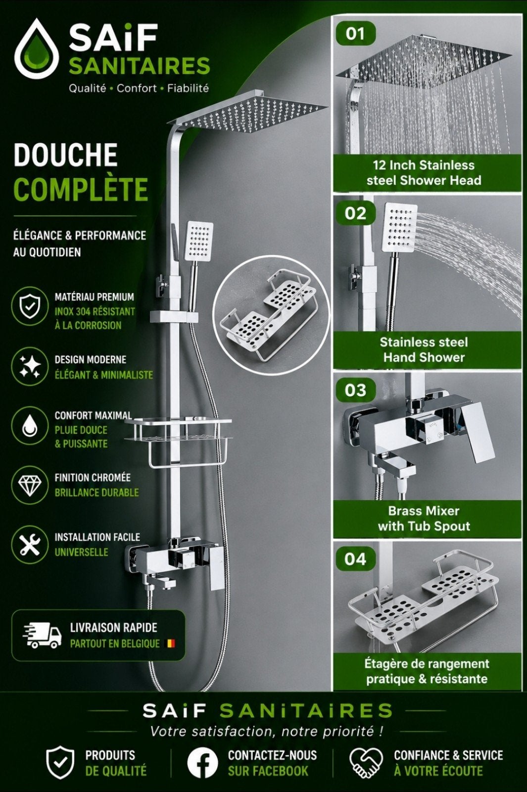 colonne pour une douche italienne, Bricolage & Construction, Sanitaire, Neuf, Chrome, Douche