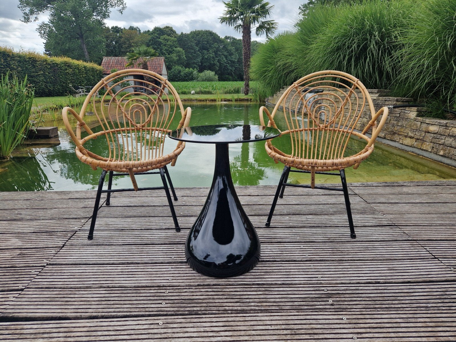 Rohe Noordwolde Bamboe Rotan set & Cocktail tafeltje, Tuin en Terras, Ophalen of Verzenden, Bamboe