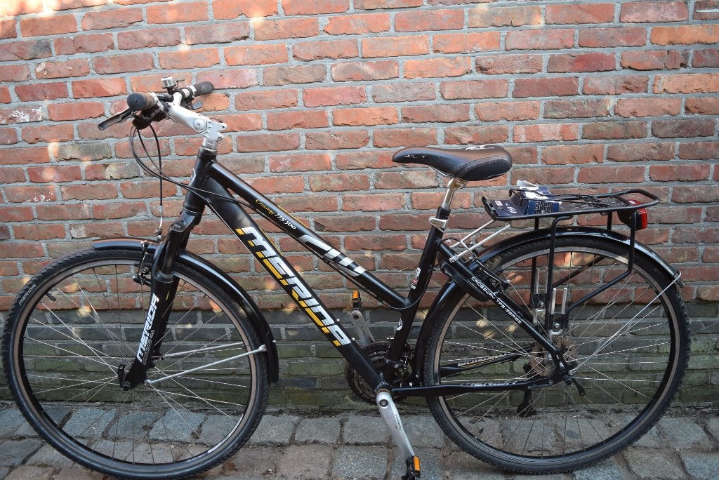DAMESFIETS MERIDA 3 x 9 vit, Gebruikt, Velgrem, 47 tot 50 cm, Versnellingen