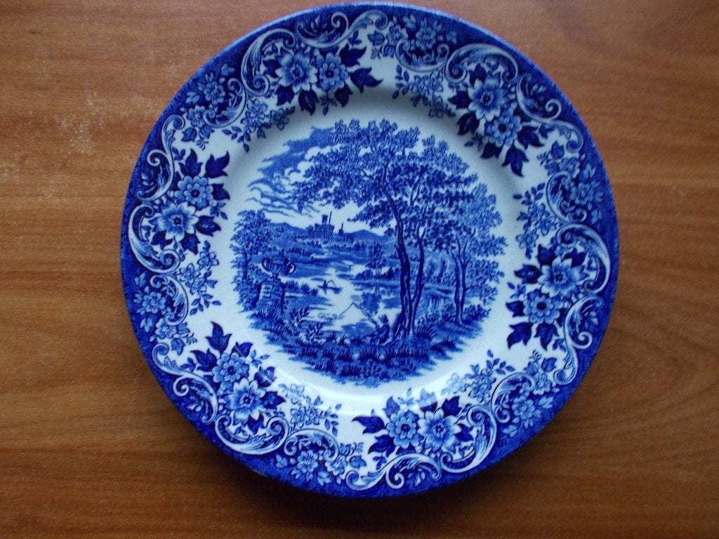 Blauw bordje Ironstone broadhurst  - The English scene, Antiquités & Art, Enlèvement