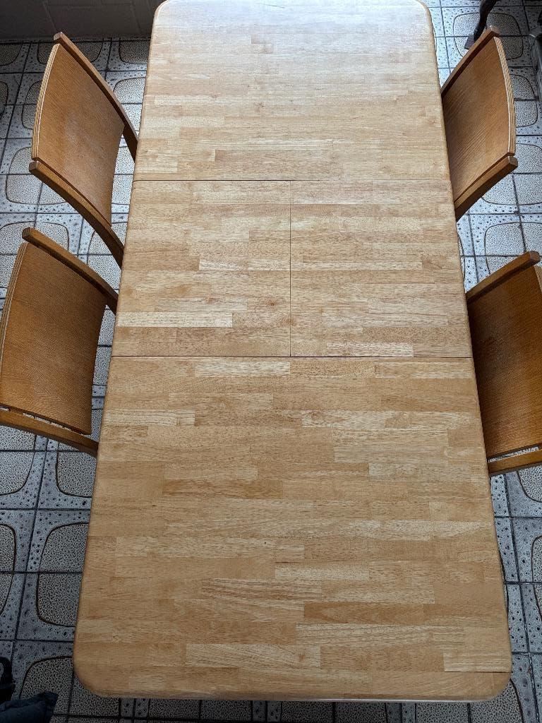 Table en bois 140x85cm + Rallonge + 6 chaises scandinaves, 150 à 200 cm, Cinq personnes ou plus, Comme neuf, Enlèvement