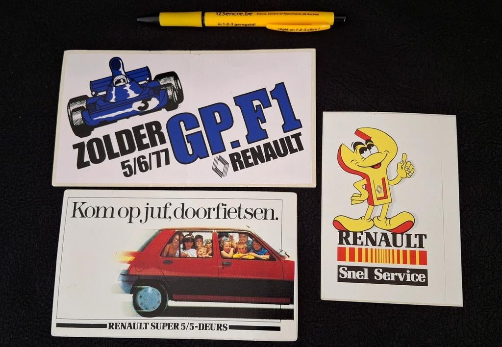 Lot vintage stickers auto merk Renault F1 Zolder accessoires, Ophalen of Verzenden, Zo goed als nieuw, Auto of Motor