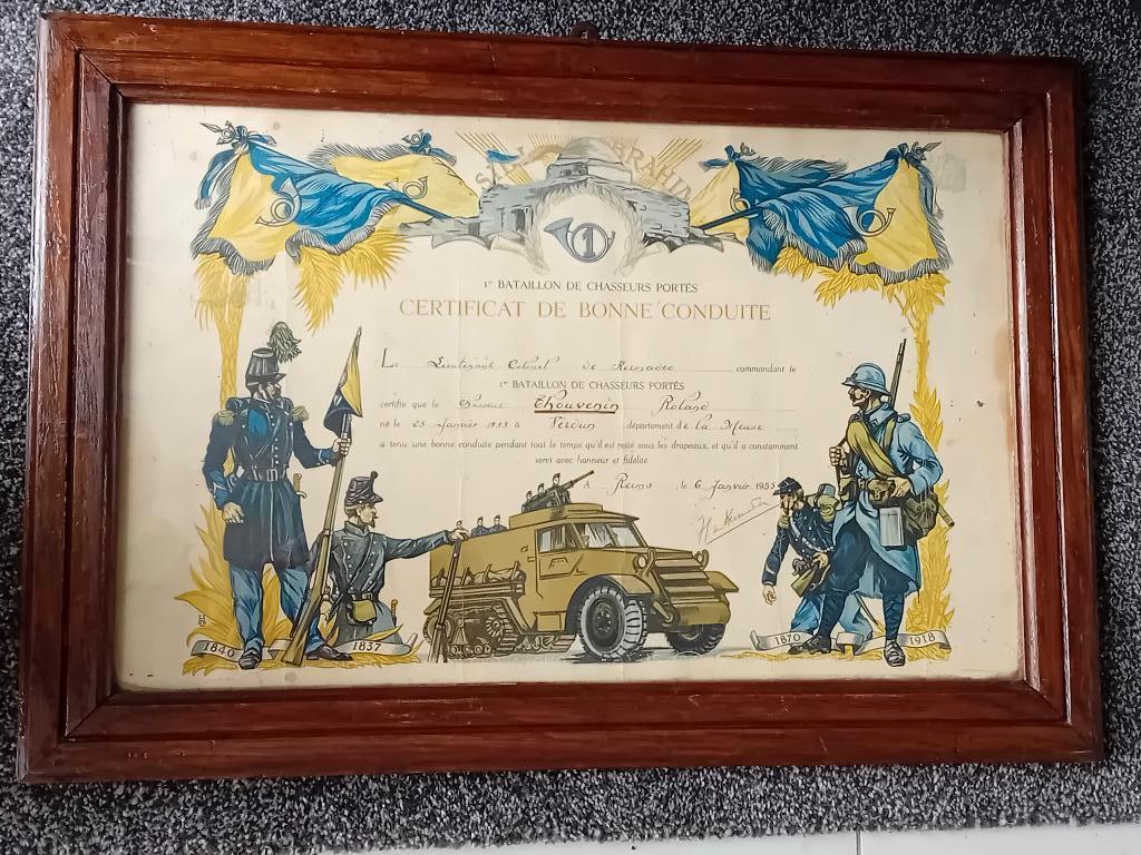 Certificaat van verdienste Reims 1955, Ophalen of Verzenden, Landmacht, Lintje, Medaille of Wings
