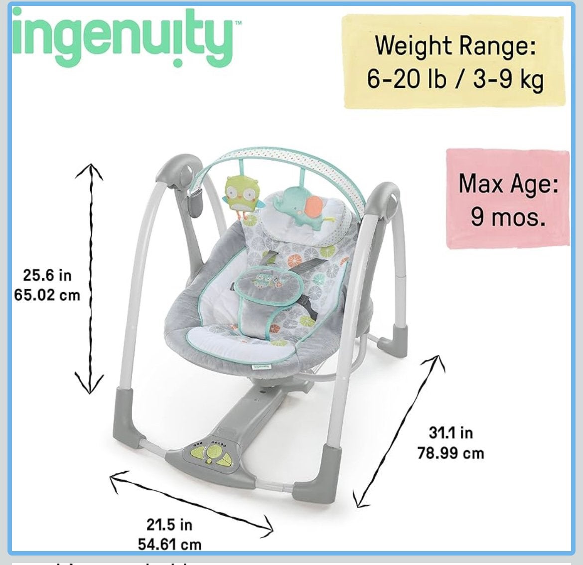 Relax balancelle 5 vitesses pliable-ingenuity swing n’ go, Enfants & Bébés, Relax bébé, Enlèvement, Comme neuf