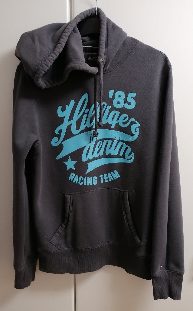 Donkergrijze sweater met print van Hilfiger denim, M, Ophalen of Verzenden, Zo goed als nieuw
