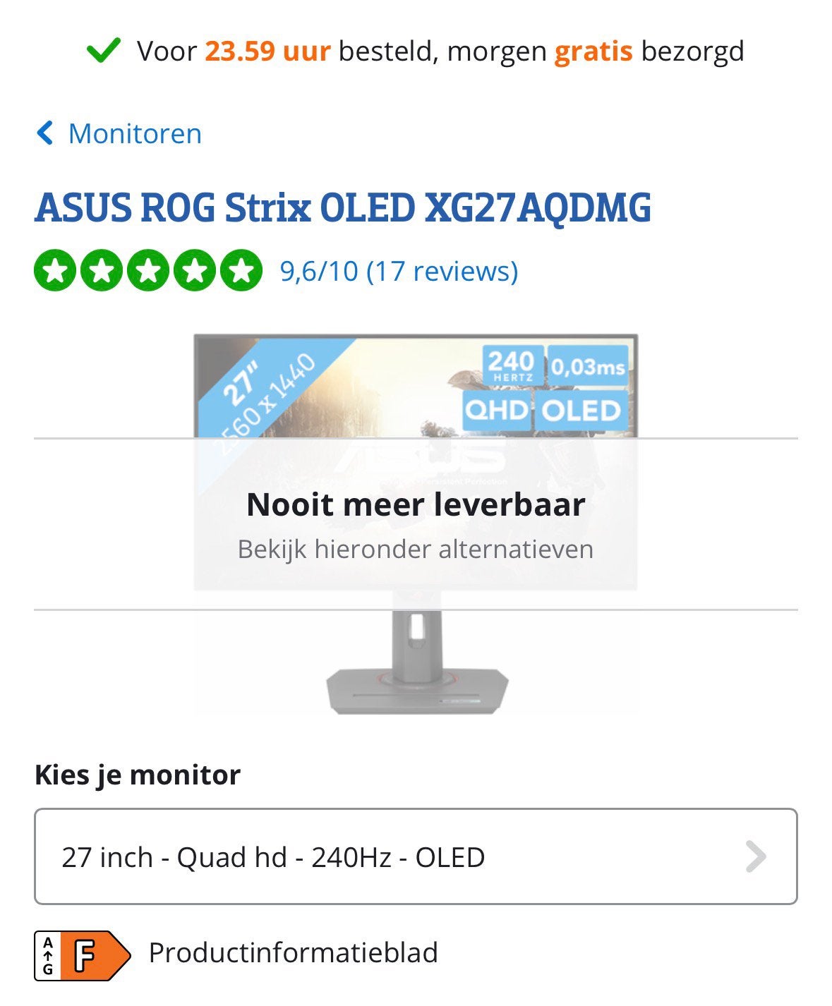 ASUS ROG Strix OLED XG27AQDMG, Computers en Software, Monitoren, HD, 3 tot 5 ms, Zo goed als nieuw, DisplayPort