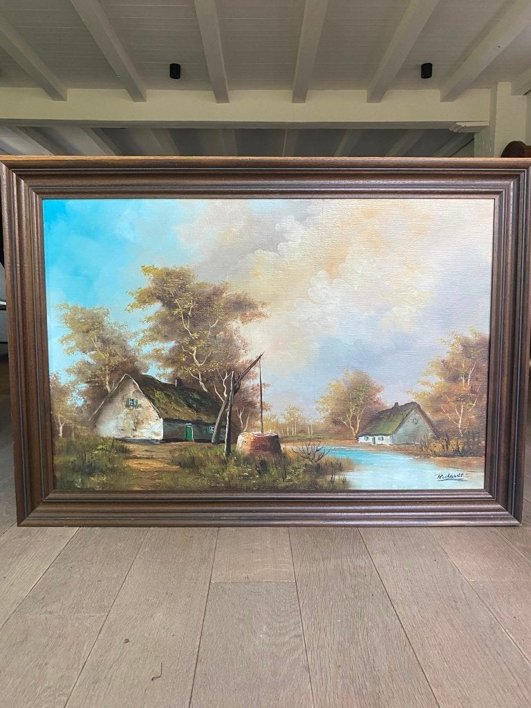 Groot schilderij Casimir Roelandt + Certificaat, Antiek en Kunst, Ophalen, Doek, Gesigneerd, Landschap