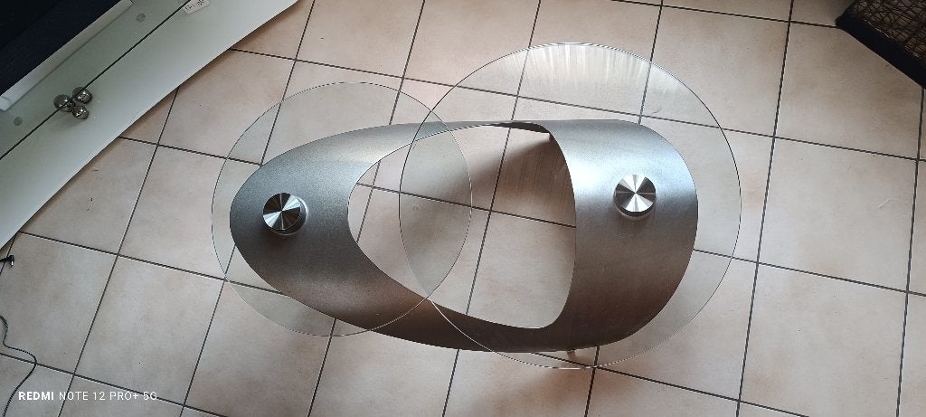 Table basse de salon style moderne et contemporain 🍹, Maison & Meubles, Moins de 50 cm, Verre, Rond, Comme neuf