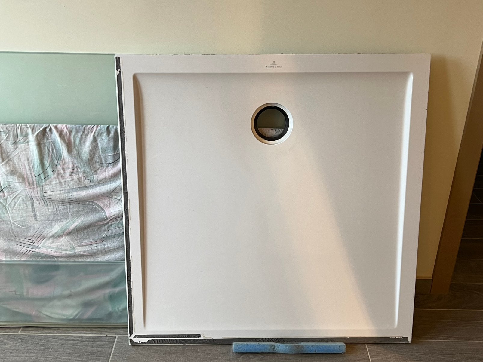 Witte douchebak 90 x 90 - glaswand om zelf douche te maken., Ophalen, Zo goed als nieuw, Glas, Douche
