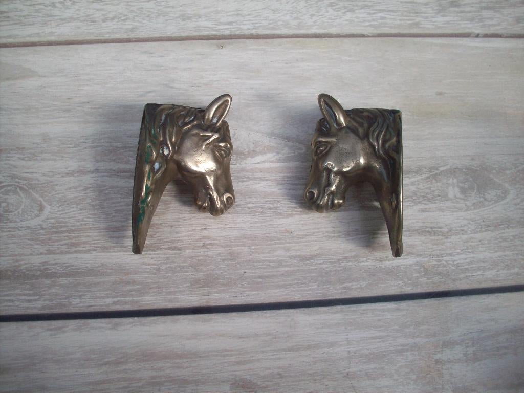 2 geel koper antique mooie paarden hoofden, Ophalen of Verzenden, Koper