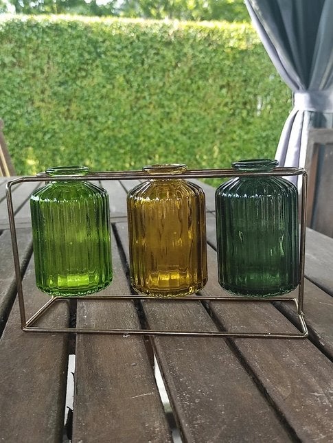 Hangende groene kleuren vazen potten in rek, Ophalen, Gebruikt, Geschikt voor droogbloemen, Groen