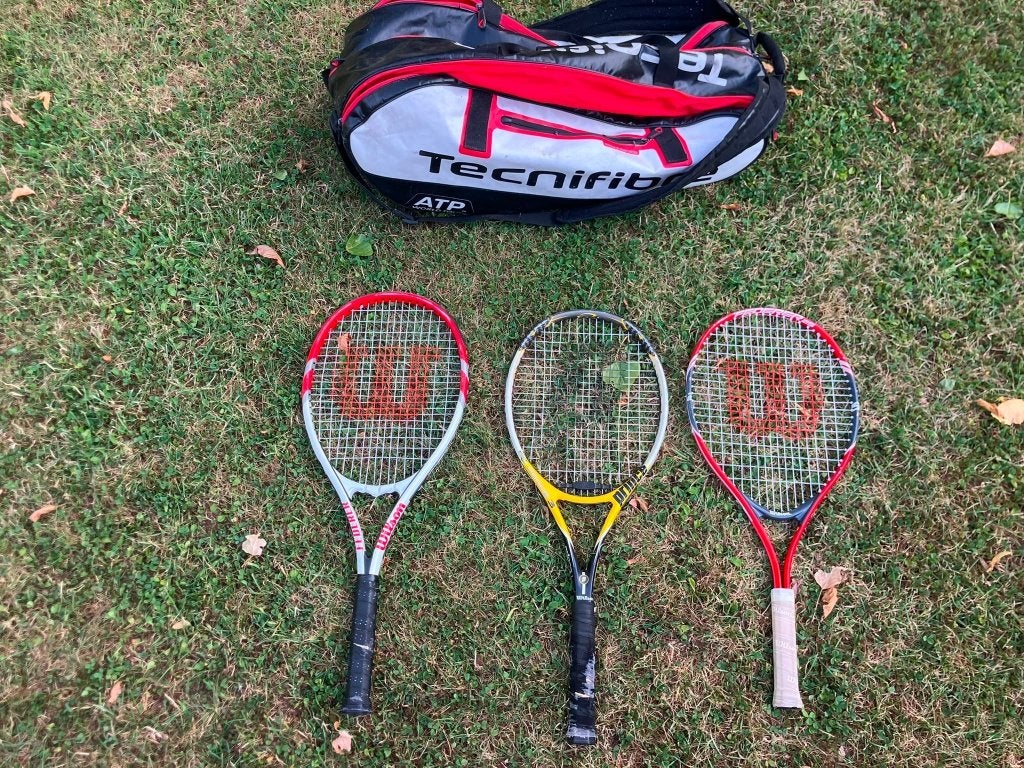 Set van 3 tennisrackets voor kinderen + Tecnifibre tas, Sport en Fitness, Tennis, Ophalen, Gebruikt, Racket, Wilson