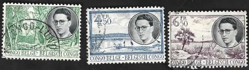3 Postzegels Koninklijke reis door Congo CONGO BELGE, Enlèvement ou Envoi, Autres pays, Affranchi